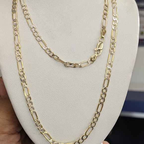 10kt Real Gold figaro diamond cut chain